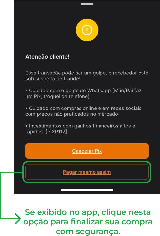 Aviso Inter sobre transação PIX